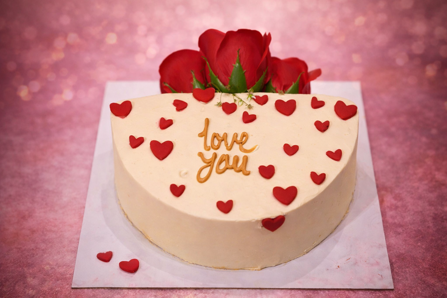 Strawberry flavour cake with roses